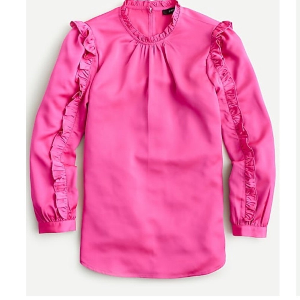 J Crew Satin Pink Ruffle Blouse Medium NWOT